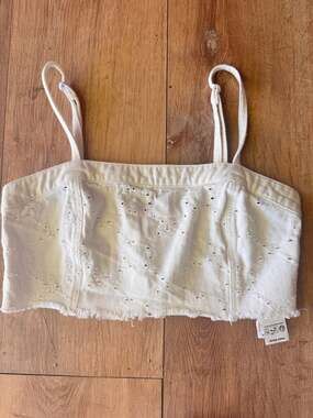 Tally Weijl Denim Collection White Eyelet Crop Camisole Top size small